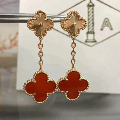 [✨ROSE✨]CLOVER 2 MOTIF  LASER CARNELIAN EARRINGS