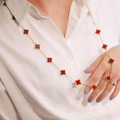 [✨ROSE✨]CLOVER 20 MOTIFS CARNELIAN NECKLACE