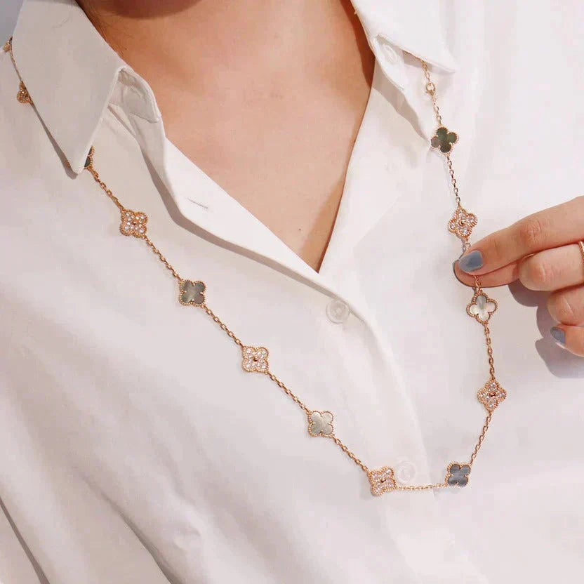 [✨ROSE✨]CLOVER 20 MOTIFS DARK MOP DIAMOND  NECKLACE