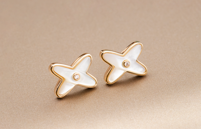 [✨ROSE✨]JEUX DE WHITE MOP PINK GOLD DIAMOND EARRINGS