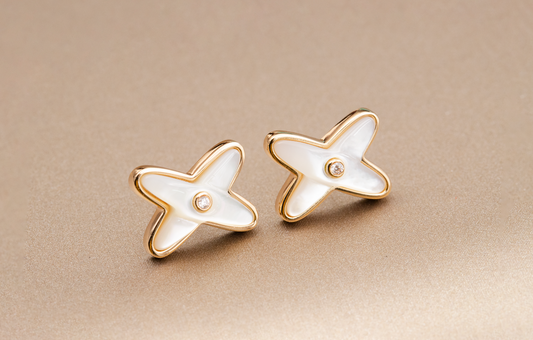 [✨ROSE✨]JEUX DE WHITE MOP PINK GOLD DIAMOND EARRINGS