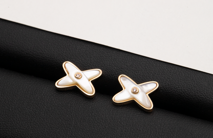 [✨ROSE✨]JEUX DE WHITE MOP ROSE GOLD DIAMOND EARRINGS