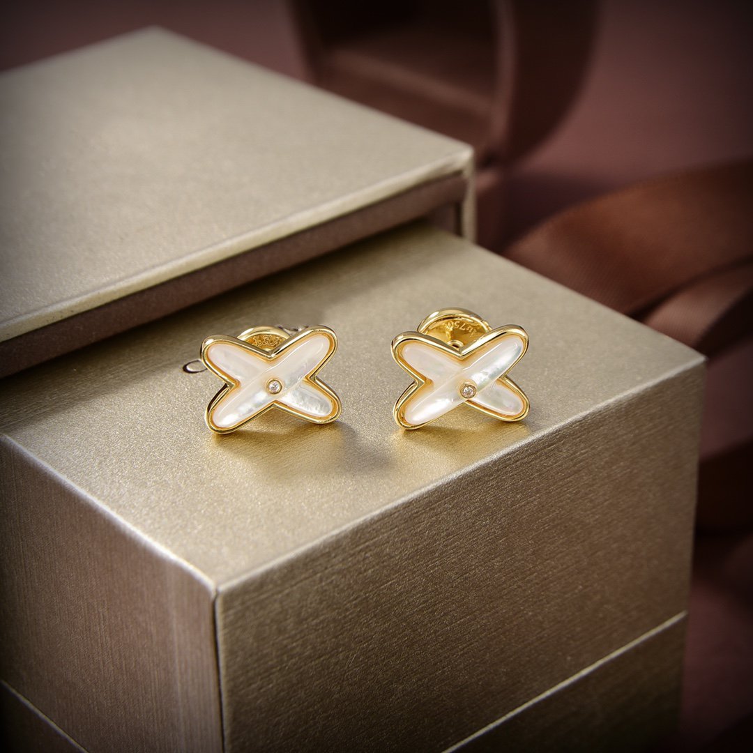 [✨ROSE✨]JEUX DE WHITE MOP GOLD DIAMOND EARRINGS