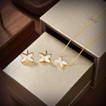 [✨ROSE✨]JEUX DE WHITE MOP GOLD DIAMOND EARRINGS