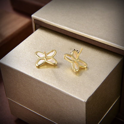 [✨ROSE✨]JEUX DE WHITE MOP GOLD DIAMOND EARRINGS