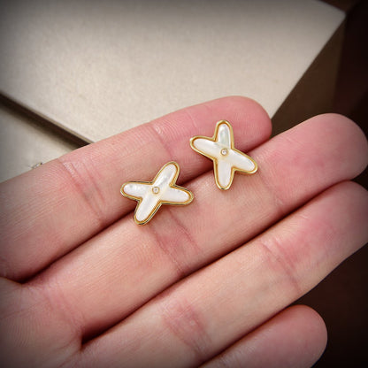 [✨ROSE✨]JEUX DE WHITE MOP GOLD DIAMOND EARRINGS
