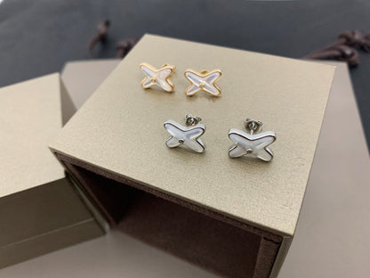 [✨ROSE✨]JEUX DE WHITE MOP SILVER DIAMOND EARRINGS