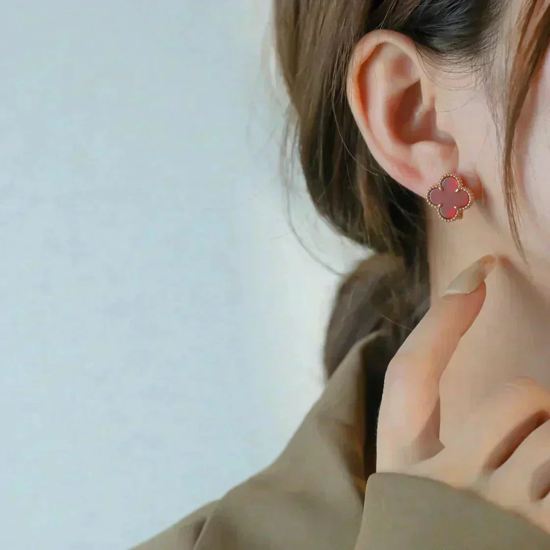 [✨ROSE✨]CLOVER MEDIUM 1 MOTIFS CARNELIAN  EARRINGS