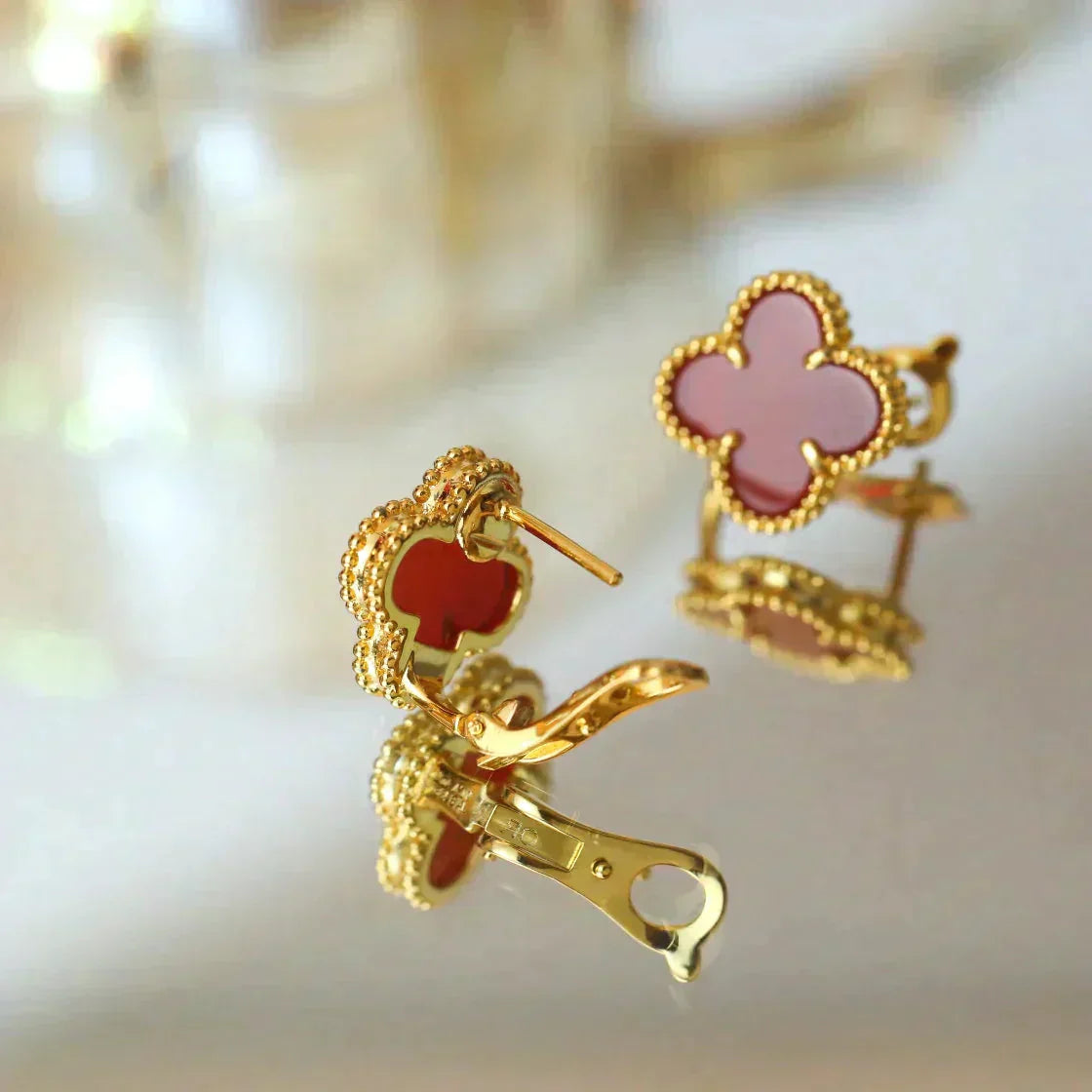 [✨ROSE✨]CLOVER MEDIUM 1 MOTIFS CARNELIAN  EARRINGS