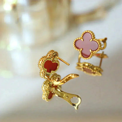 [✨ROSE✨]CLOVER MEDIUM 1 MOTIFS CARNELIAN  EARRINGS