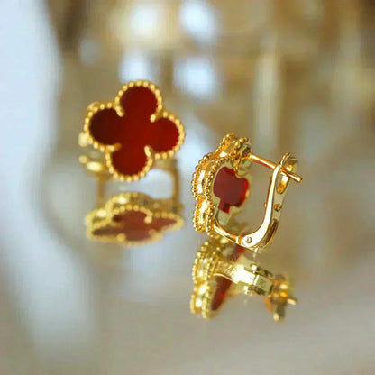 [✨ROSE✨]CLOVER MEDIUM 1 MOTIFS CARNELIAN  EARRINGS