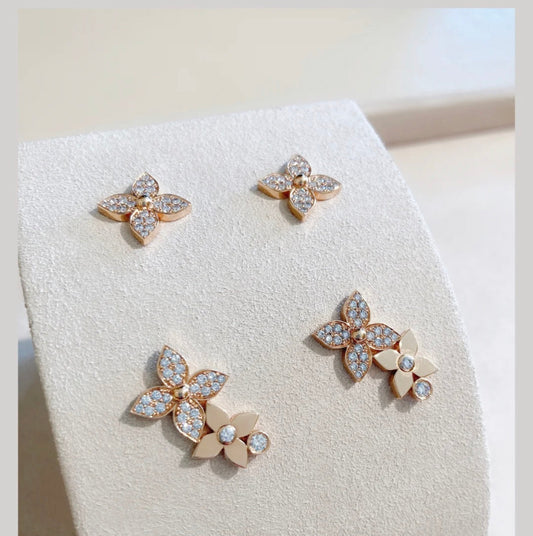 [✨ROSE✨]STAR BLOSSOM STUD EARRINGS PINK GOLD DIAMONDS