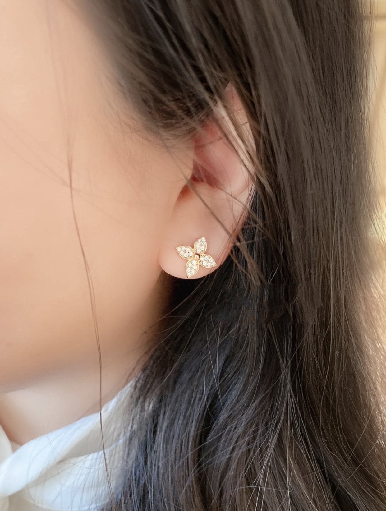 [✨ROSE✨]STAR BLOSSOM STUD EARRINGS PINK GOLD DIAMONDS