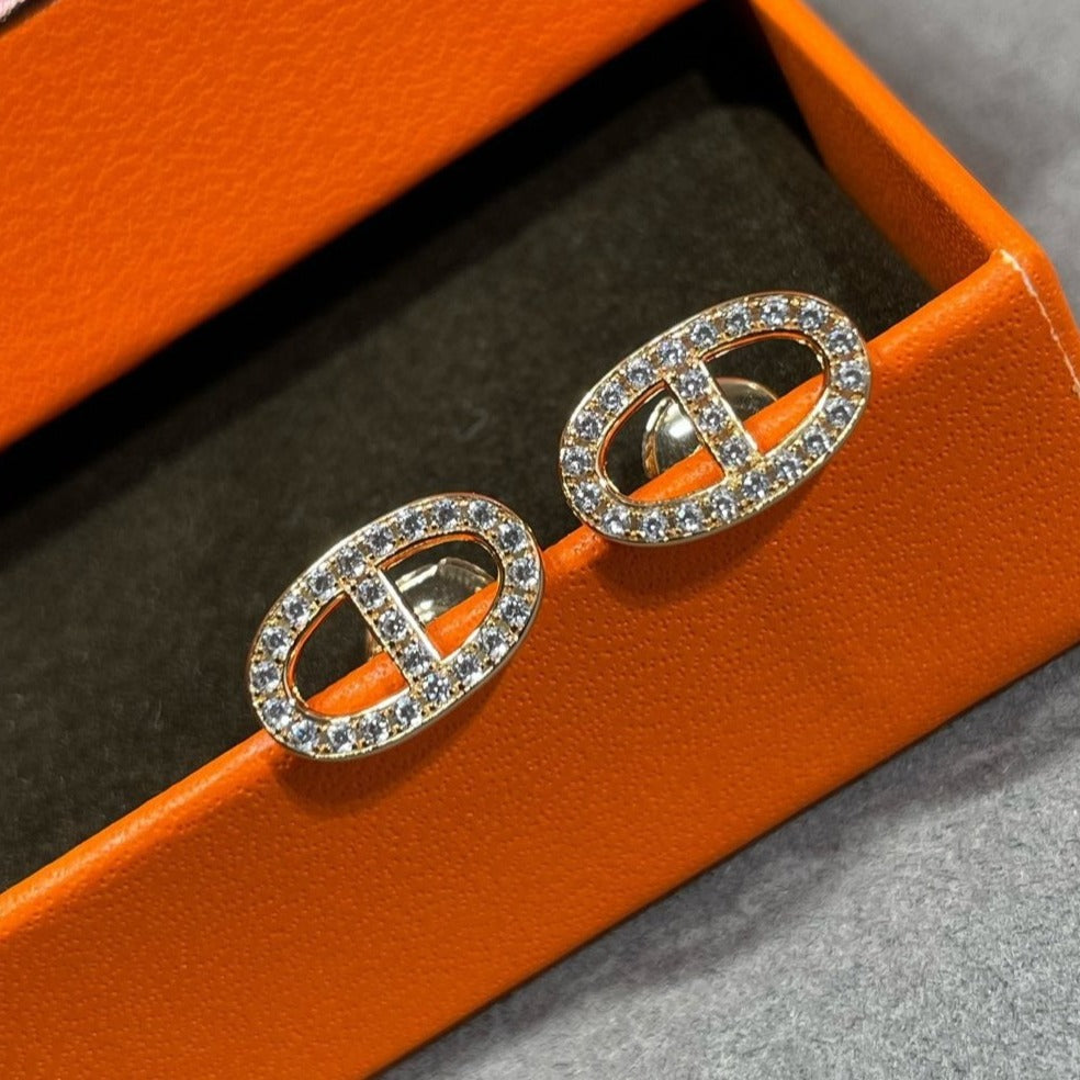 [✨ROSE✨]HM FULL DIAMOND PIG NOSE STUD EARRINGS