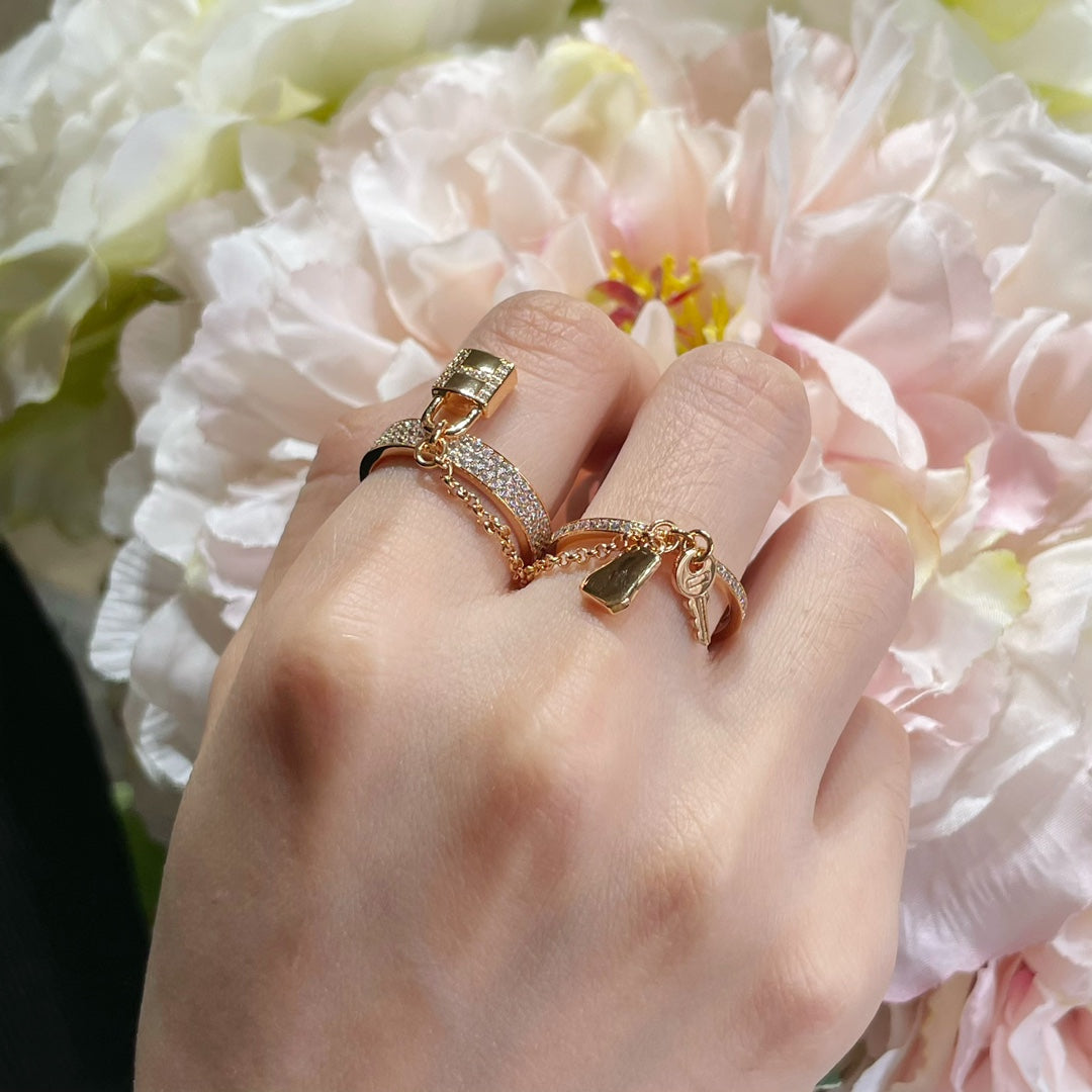 [✨ROSE✨]HM KELLY CLOCHETTE DOUBLE RING IN  WITH DIAMONDS