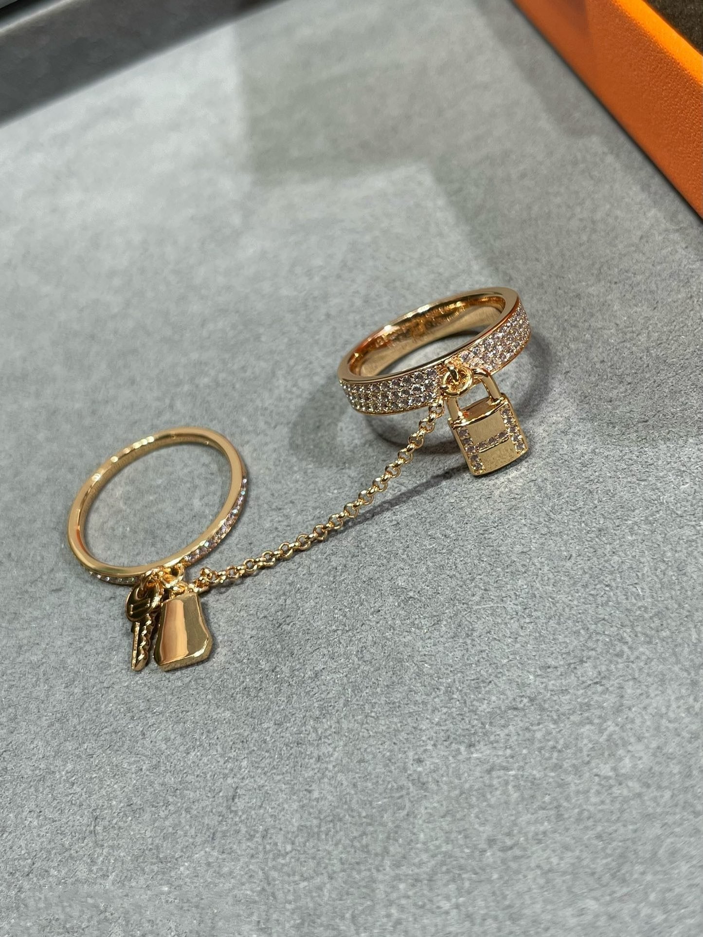 [✨ROSE✨]HM KELLY CLOCHETTE DOUBLE RING IN  WITH DIAMONDS