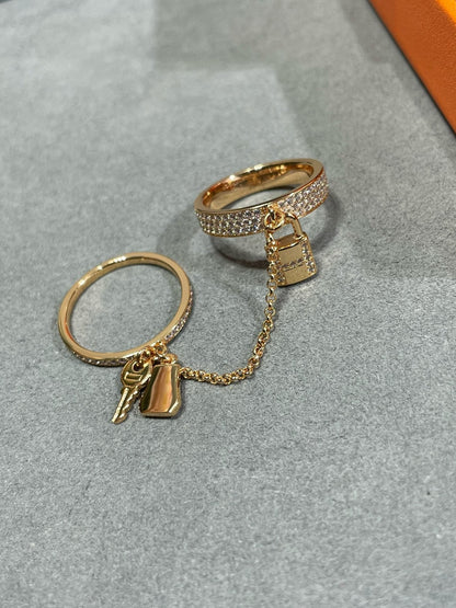 [✨ROSE✨]HM KELLY CLOCHETTE DOUBLE RING IN  WITH DIAMONDS