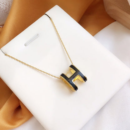 [✨ROSE✨]HM CLIC BLACK ENAMEL GOLD NECKLACE