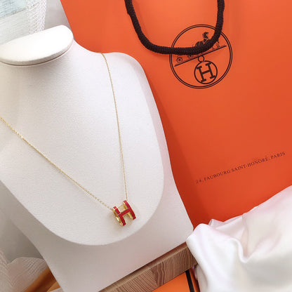 [✨ROSE✨]HM CLIC RED ENAMEL GOLD NECKLACE