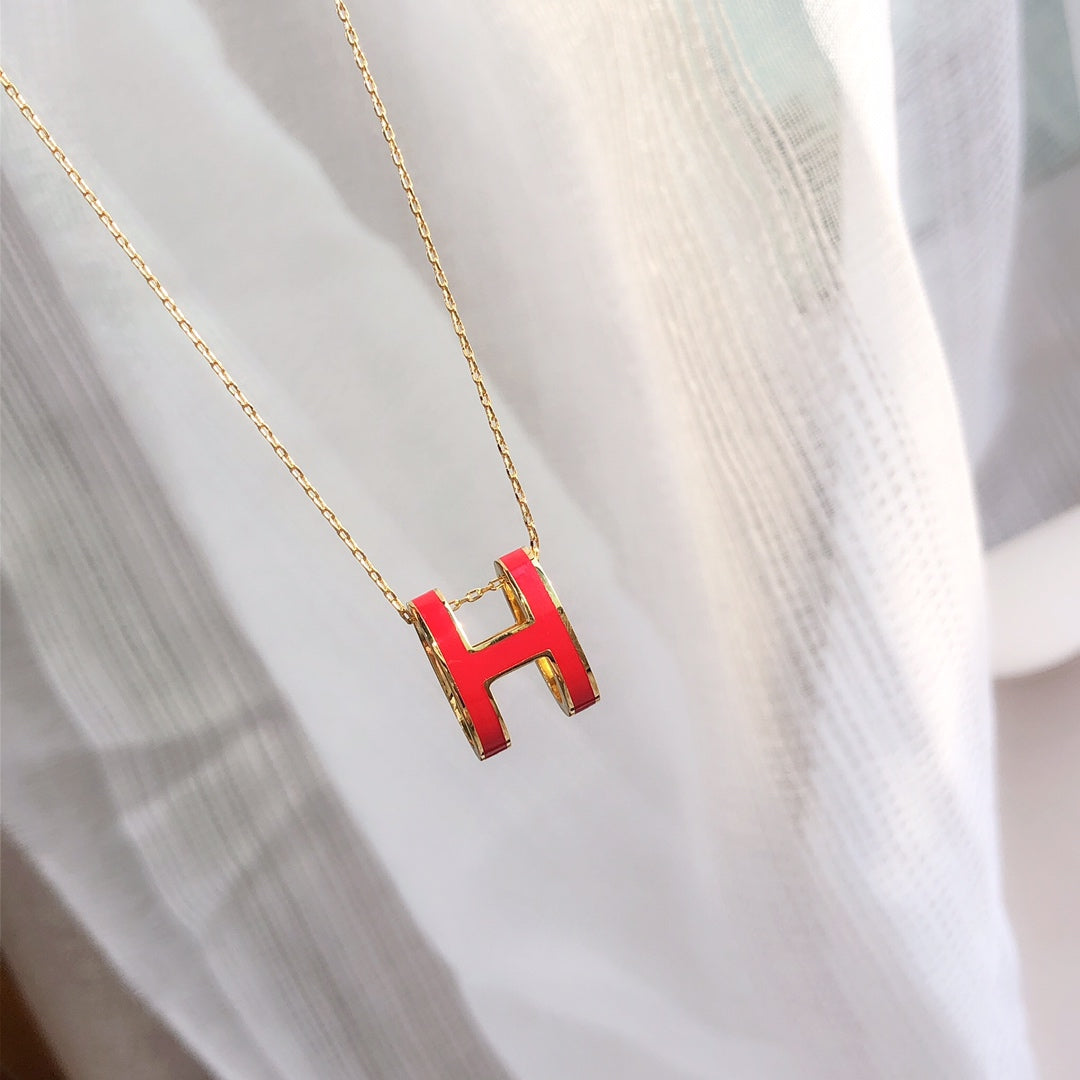 [✨ROSE✨]HM CLIC RED ENAMEL GOLD NECKLACE