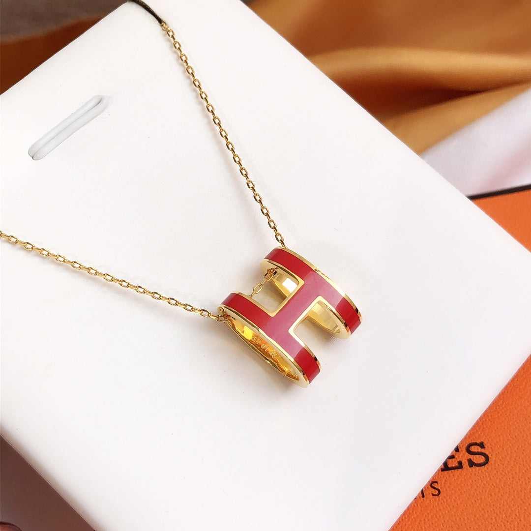 [✨ROSE✨]HM CLIC RED ENAMEL GOLD NECKLACE