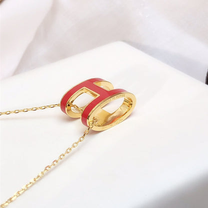 [✨ROSE✨]HM CLIC RED ENAMEL GOLD NECKLACE