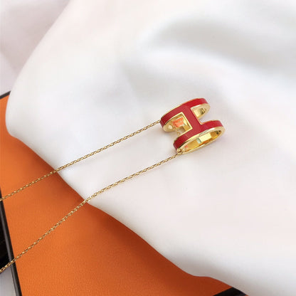 [✨ROSE✨]HM CLIC RED ENAMEL GOLD NECKLACE