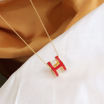 [✨ROSE✨]HM CLIC RED ENAMEL GOLD NECKLACE