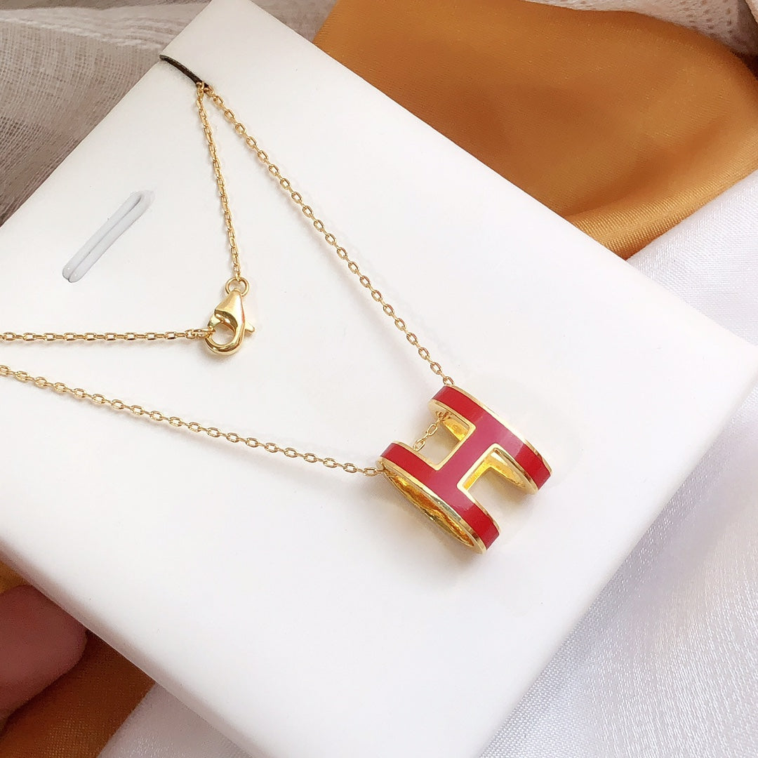 [✨ROSE✨]HM CLIC RED ENAMEL GOLD NECKLACE