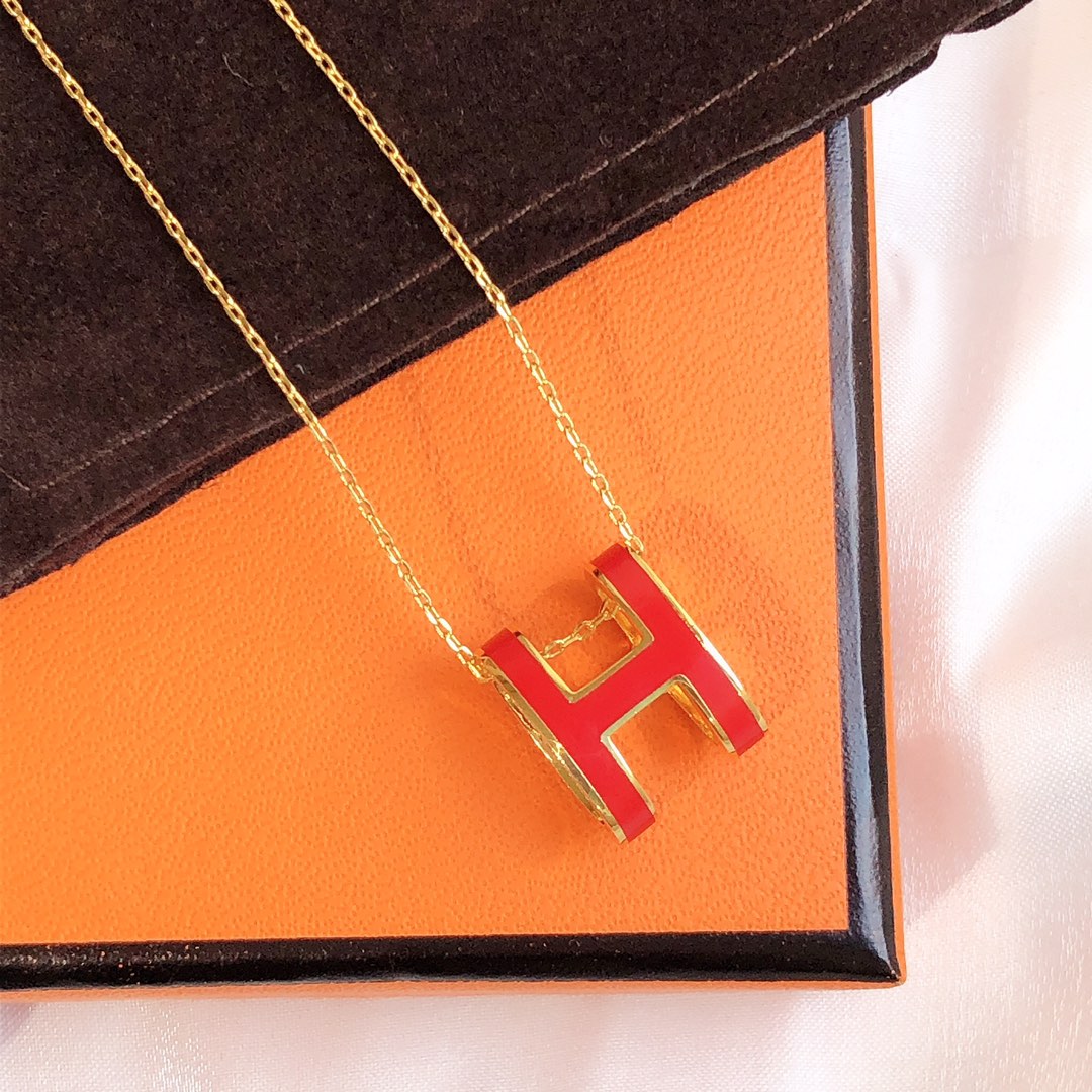 [✨ROSE✨]HM CLIC RED ENAMEL GOLD NECKLACE