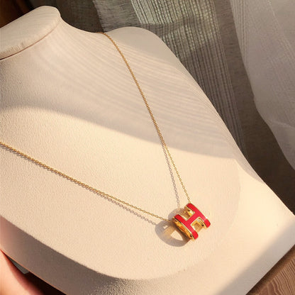 [✨ROSE✨]HM CLIC RED ENAMEL GOLD NECKLACE