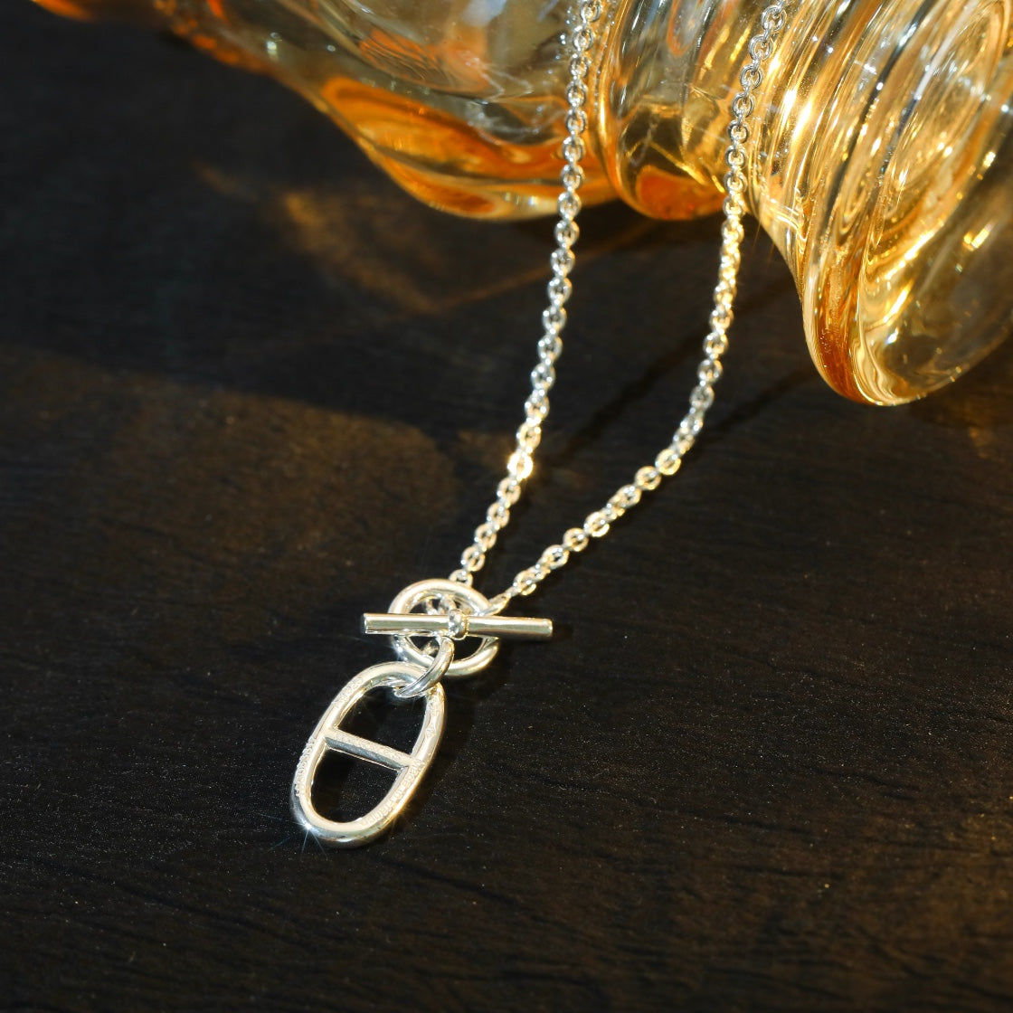 [✨ROSE✨]HM CHAINE D'ANCRE PENDANT NECKLACE STERLING SILVER