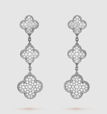 [✨ROSE✨]CLOVER 3 MOTIF DIAMOND SILVER DROP EARRINGS