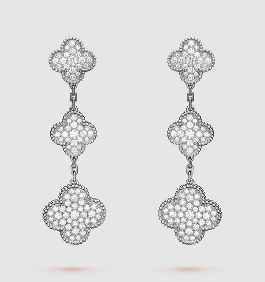 [✨ROSE✨]CLOVER 3 MOTIF DIAMOND SILVER DROP EARRINGS