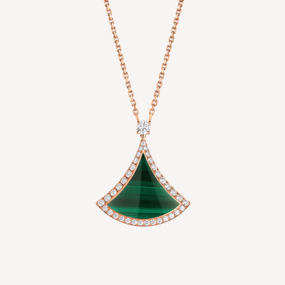 [✨ROSE✨]DREAM MALACHITE DIAMOND PAVED PINK GOLD NECKLACE