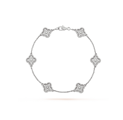 [✨ROSE✨]CLOVER 6 MOTIF SILVER DIAMOND BRACELET