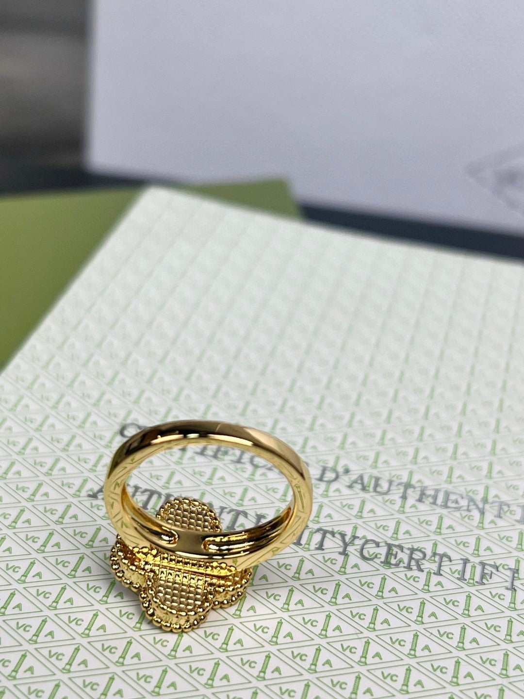 [✨ROSE✨]CLOVER TIGER'S EYE RING GOLD DIAMOND