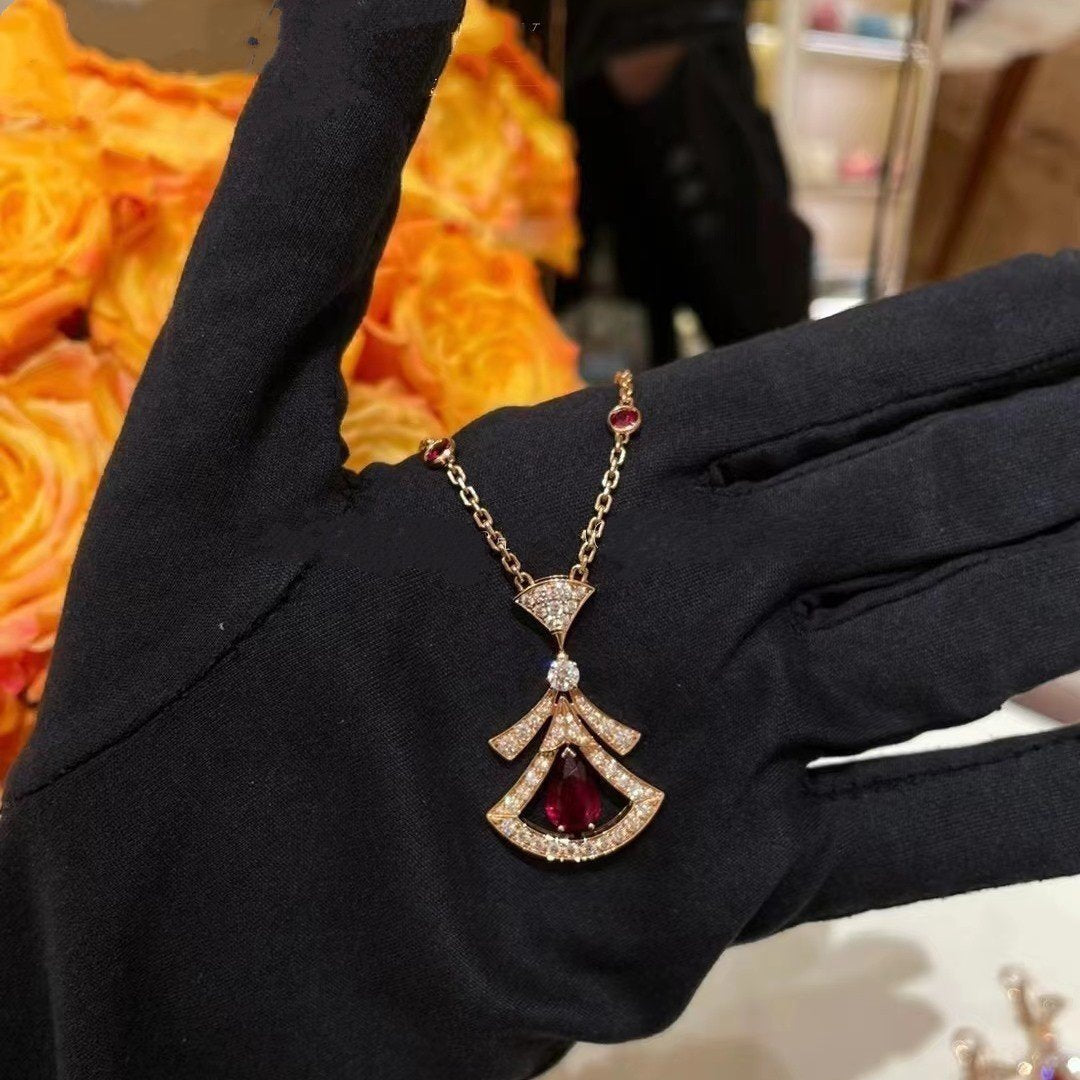 [✨ROSE✨]DREAM NECKLACE CARNELIAN DIAMOND PINK GOLD