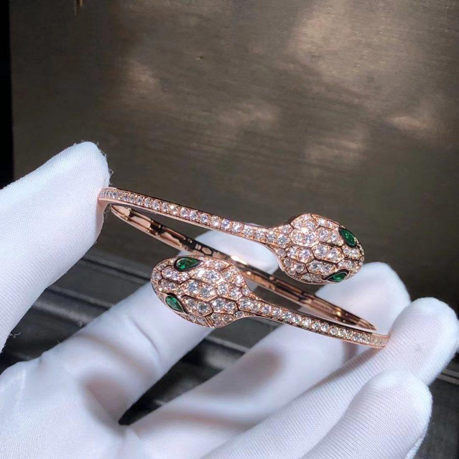 [✨ROSE✨]SERPENTI BRACELET PINK GOLD MALACHITE DIAMOND DOUBLE SNAKE