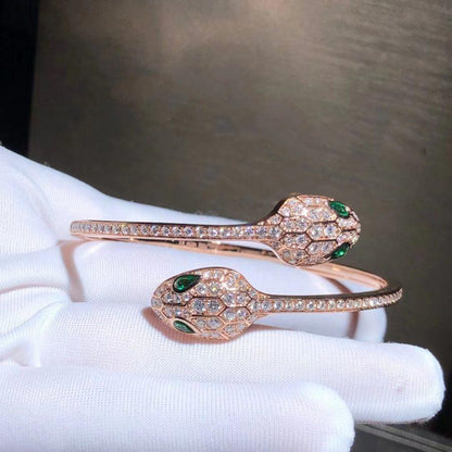 [✨ROSE✨]SERPENTI BRACELET PINK GOLD MALACHITE DIAMOND DOUBLE SNAKE