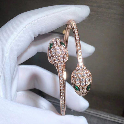 [✨ROSE✨]SERPENTI BRACELET PINK GOLD MALACHITE DIAMOND DOUBLE SNAKE
