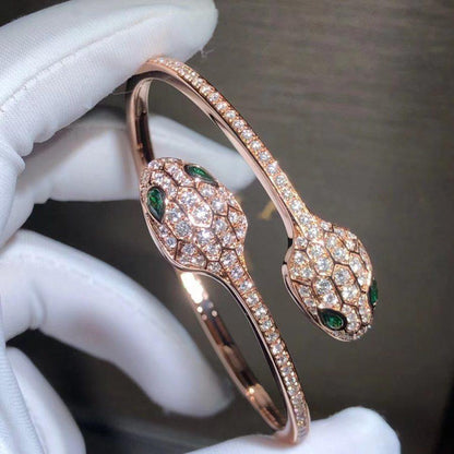 [✨ROSE✨]SERPENTI BRACELET PINK GOLD MALACHITE DIAMOND DOUBLE SNAKE