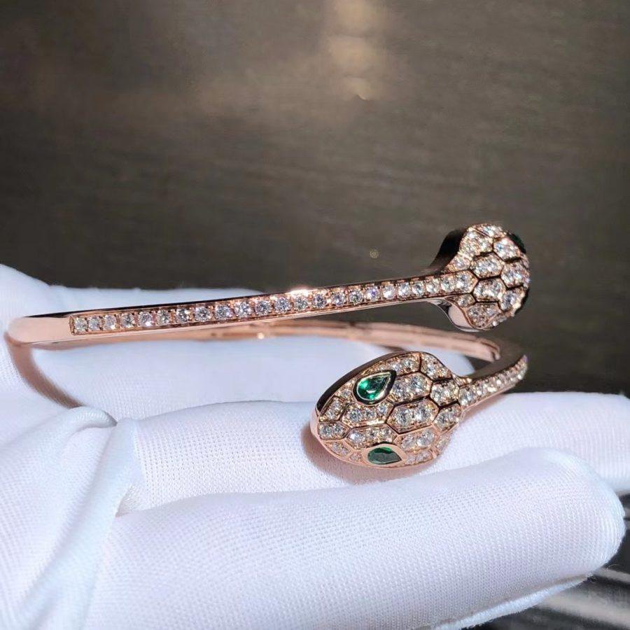 [✨ROSE✨]SERPENTI BRACELET PINK GOLD MALACHITE DIAMOND DOUBLE SNAKE