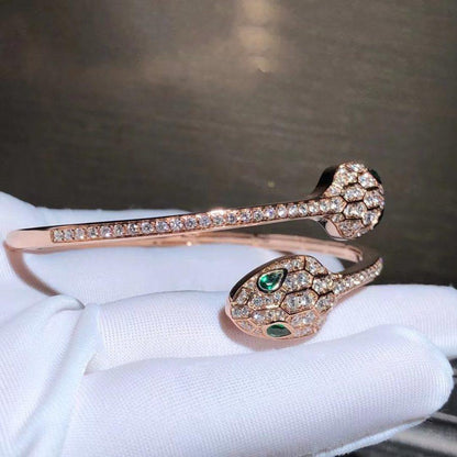 [✨ROSE✨]SERPENTI BRACELET PINK GOLD MALACHITE DIAMOND DOUBLE SNAKE