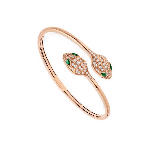 [✨ROSE✨]SERPENTI BRACELET PINK GOLD MALACHITE DIAMOND DOUBLE SNAKE