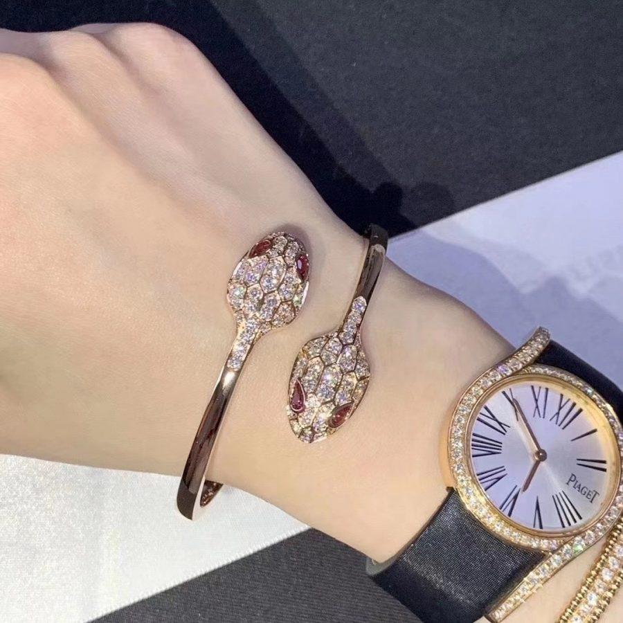 [✨ROSE✨]SERPENTI BRACELET PINK GOLD DIAMOND DOUBLE SNAKE