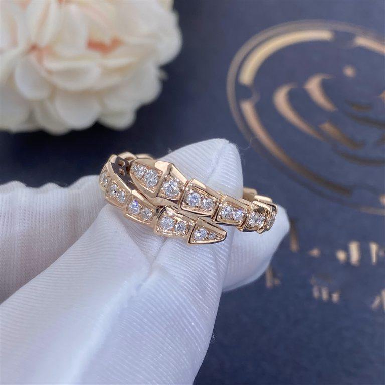 [✨ROSE✨]SERPENTI RING PINK GOLD DIAMOND PAVED 4MM