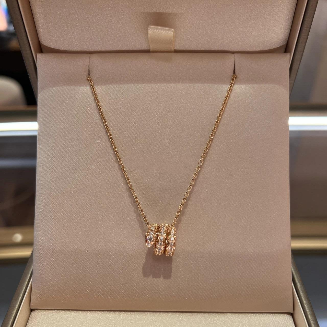 [✨ROSE✨]SERPENTI PINK GOLD NECKLACE DOUBLE RING DIAMOND