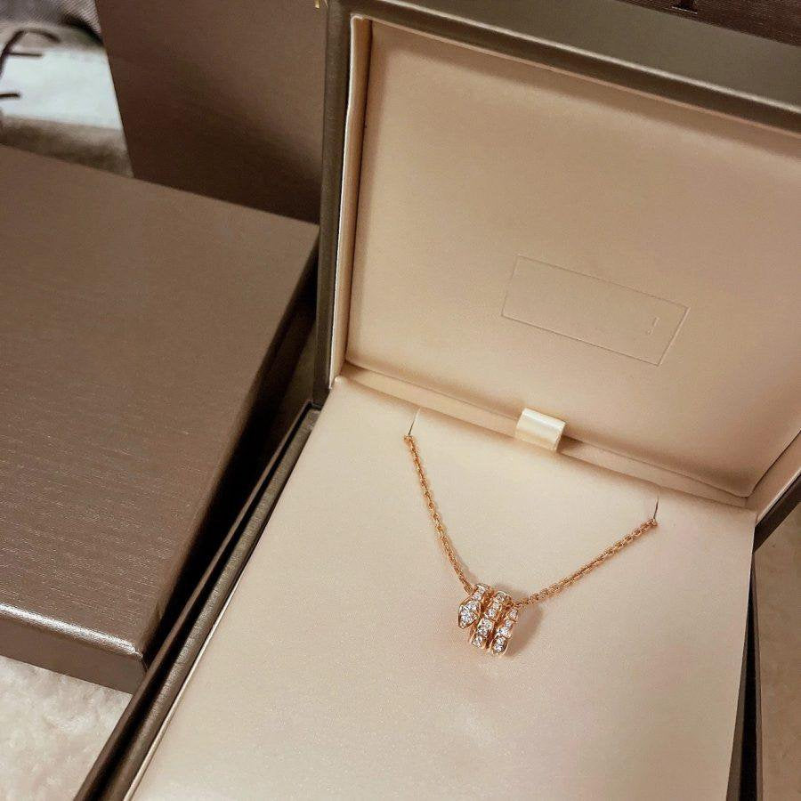 [✨ROSE✨]SERPENTI PINK GOLD NECKLACE DOUBLE RING DIAMOND