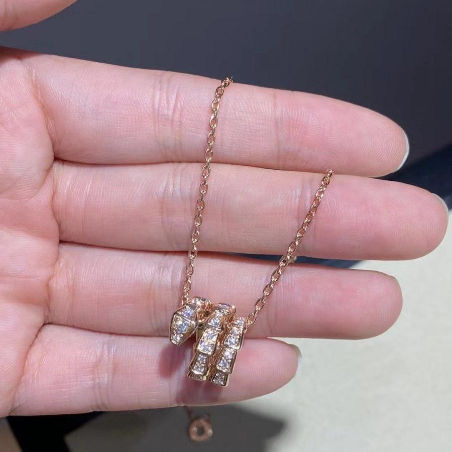 [✨ROSE✨]SERPENTI PINK GOLD NECKLACE DOUBLE RING DIAMOND